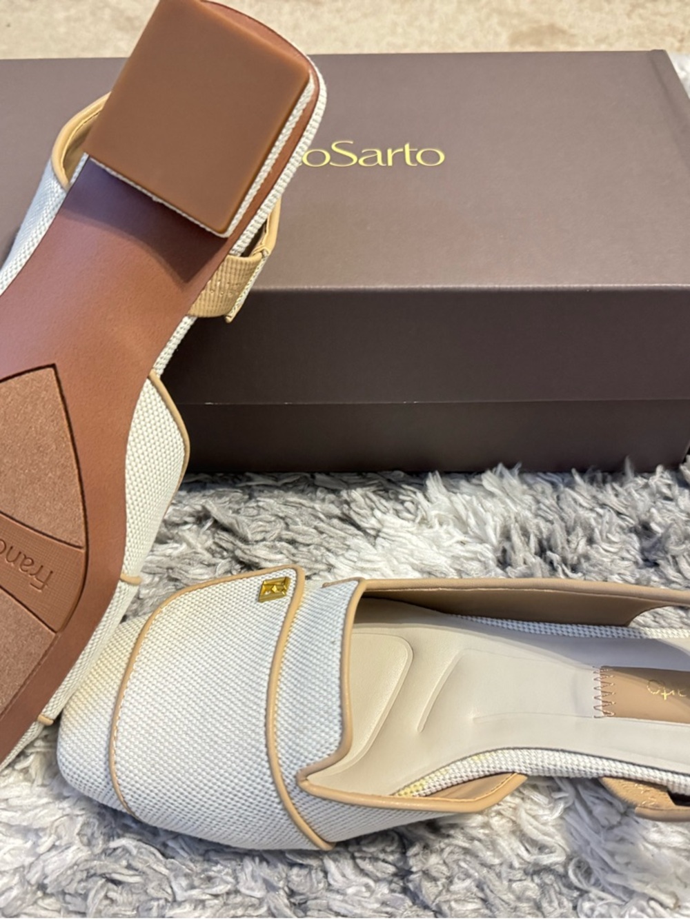 Franco Sarto Cream & Tan Slip-On Ballet Flats